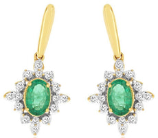 1.21CT DIAMOND & AAA EMERALD 14KT YELLOW GOLD 3D OVAL & ROUND FILIGREE EARRINGS