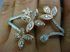 ESTATE EXTRA LARGE 1.2CT DIAMOND 14K WHITE & ROSE GOLD FLOWER DOUBLE FINGER RING