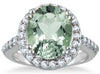 5.48CT DIAMOND & AAA GREEN AMETHYST 14KT WHITE GOLD OVAL & ROUND HALO FUN RING