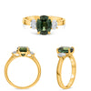 LARGE 3.52CT DIAMOND AAA GREEN SAPPHIRE 18KT YELLOW GOLD 3 STONE ENGAGEMENT RING
