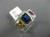 ESTATE WIDE 2.57CT DIAMOND & MULTI COLOR SAPPHIRE 18K WHITE GOLD ENGAGEMENT RING