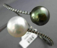 ESTATE LARGE 1.03CT DIAMOND AAA SOUTH SEA & TAHITIAN PEARL 18K BLACK GOLD BANGLE