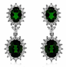 5.80CT DIAMOND & AAA RUSSALITE 14KT WHITE GOLD 3D OVAL FLOWER HANGING EARRINGS