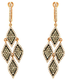 1.55CT WHITE & CHOCOLATE FANCY DIAMOND 14K ROSE GOLD CHANDELIER HANGING EARRINGS