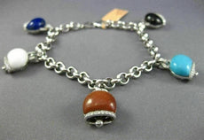 ESTATE LONG .81CT DIAMOND & MULTI GEM 14KT WHITE GOLD LUCKY BELL CHARM BRACELET