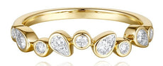 .34CT DIAMOND 14K YELLOW GOLD 3D ROUND AND PEAR SHAPED DESIGN SEMI ETERNITY RING