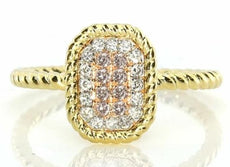 ESTATE .19CT WHITE & PINK DIAMOND 14KT TRI COLOR GOLD PAVE OCTAGON FUN ROPE RING