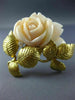 ANTIQUE LARGE .15CT DIAMOND & AAA CORAL 18KT YELLOW GOLD FLOWER PIN BROOCH #2470