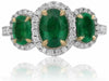 GIA 2.36CT DIAMOND & AAA EMERALD 18KT 2 TONE GOLD 3 STONE HALO ENGAGEMENT RING