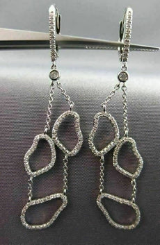 ESTATE .74CT DIAMOND 14KT WHITE GOLD 3D HANDCRAFTED LEVERBACK HANGING EARRINGS