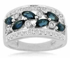1.40CT ROUND DIAMOND & AAA MARQUISE SAPPHIRE 14KT WHITE GOLD 3D ANNIVERSARY RING