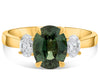 LARGE 3.52CT DIAMOND AAA GREEN SAPPHIRE 18KT YELLOW GOLD 3 STONE ENGAGEMENT RING