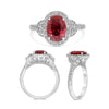 LARGE 2.74CT DIAMOND & AAA RUBY PLATINUM 3D OVAL 3 STONE CLASSIC ENGAGEMENT RING
