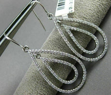 ESTATE LARGE 1.60CT DIAMOND 14KT WHITE GOLD 3D DOUBLE TEAR DROP HANGING EARRINGS