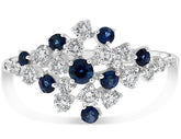 ESTATE WIDE .78CT DIAMOND & AAA SAPPHIRE 14KT WHITE GOLD 3D CLUSTER FUN RING