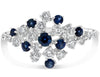 ESTATE WIDE .78CT DIAMOND & AAA SAPPHIRE 14KT WHITE GOLD 3D CLUSTER FUN RING