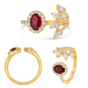 LARGE 1.57CT DIAMOND & AAA RUBY 14K YELLOW GOLD MULTI SHAPE MULTI LEAF HALO RING