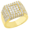 LARGE 2.34CT DIAMOND 14KT YELLOW GOLD ROUND & BAGUETTE SQUARE CLUSTER MEN'S RING