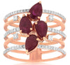 WIDE 2.22CT DIAMOND & AAA RUBY 14KT ROSE GOLD PEAR SHAPE & ROUND MULTI ROW RING