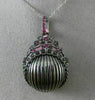 ESTATE LARGE .40CT RUBY 14KT BLACK GOLD 3D HANDCRAFTED SHELL FILIGREE  PENDANT