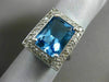 ESTATE EXTRA LARGE 8.17CT DIAMOND & BLUE TOPAZ 14KT WHITE GOLD EMERALD CUT RING