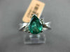 ESTATE 1.48CT DIAMOND & AAA EMERALD 14KT WHITE GOLD 3D 3 STONE ENGAGEMENT RING