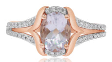 1.58CT DIAMOND & AAA PINK AMETHYST 14K ROSE GOLD 3D OVAL & ROUND FRIENDSHIP RING