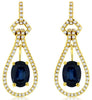 2.34CT DIAMOND & AAA SAPPHIRE 14KT YELLOW GOLD 3D OVAL & ROUND HANGING EARRINGS