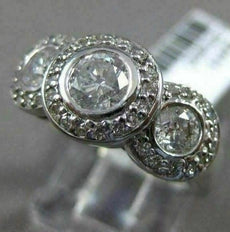 ESTATE 1CT DIAMOND 14KT WHITE GOLD HALO 3 STONE CLASSIC PAST PRESENT FUTURE RING