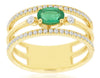 .78CT DIAMOND AAA EMERALD 14KT YELLOW GOLD OVAL & ROUND PAST PRESENT FUTURE RING