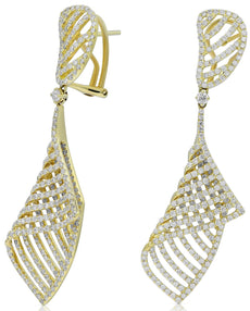 ESTATE EXTRA LARGE 3.35CT DIAMOND 18K YELLOW GOLD MULTI ROW FUN HANGING EARRINGS