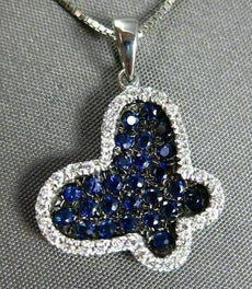 ESTATE .63CTW DIAMOND & AAA SAPPHIRE 18KT WHITE GOLD FLOATING BUTTERFLY PENDANT