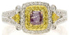 .74CT WHITE PINK & FANCY YELLOW DIAMOND 18K WHITE ROSE GOLD HALO ENGAGEMENT RING