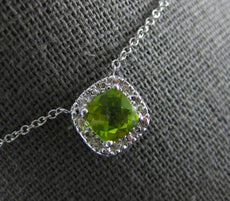 1.04CT DIAMOND & AAA PERIDOT 14K WHITE GOLD CUSHION & ROUND SQUARE HALO NECKLACE