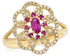 ESTATE .62CT DIAMOND & AAA RUBY 14KT YELLOW GOLD 3D FLOWER FUN RING