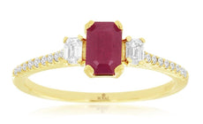 .92CT DIAMOND & AAA RUBY 14KT YELLOW GOLD 3D EMERALD CUT & ROUND ENGAGEMENT RING