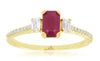 .92CT DIAMOND & AAA RUBY 14KT YELLOW GOLD 3D EMERALD CUT & ROUND ENGAGEMENT RING