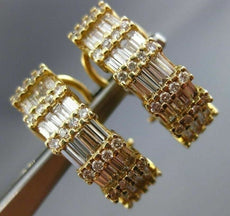 ESTATE 1.75CT DIAMOND 14K YELLOW GOLD 3D ROUND & BAGUETTE HANGING EARRINGS 15722