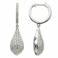 ESTATE 1.39CT DIAMOND 18KT WHITE GOLD 3D CLASSIC TEAR DROP PAVE HANGING EARRINGS