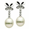 ESTATE .22CT DIAMOND & AAA SOUTH SEA PEARL 14K WHITE GOLD 3D BUTTERFLY EARRINGS