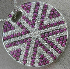 ESTATE LARGE 3.71CT DIAMOND & AAA PINK SAPPHIRE 18KT WHITE GOLD SUNBURST PENDANT