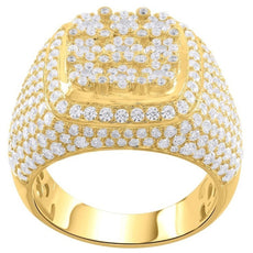 LARGE 3.96CT DIAMOND 14KT YELLOW GOLD ROUND MULTI FLOWER SQUARE PAVE UNISEX RING
