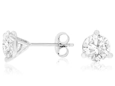 LARGE 2.0CT DIAMOND 14K WHITE GOLD ROUND CLASSIC SOLITAIRE 3 PRONG STUD EARRINGS