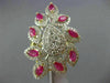 ESTATE LARGE 3.69CT DIAMOND & AAA RUBY 14KT WHITE & YELLOW GOLD FLOWER LEAF RING