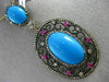 ESTATE MASSIVE 13.37CT FANCY YELLOW DIAMOND RUBY TURQUOISE 14K GOLD OVAL PENDANT