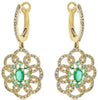 1.18CT DIAMOND & AAA EMERALD 14KT YELLOW GOLD 3D FLOWER CLIP ON HANGING EARRINGS