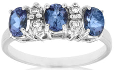 1.06CT DIAMOND & AAA TANZANITE 14KT WHITE GOLD 3D OVAL & ROUND ANNIVERSARY RING