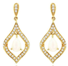 .79CT DIAMOND & AAA OPAL 14KT YELLOW GOLD PEAR SHAPE TEAR DROP HANGING EARRINGS