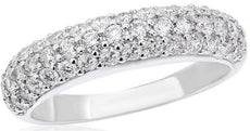 1.02CT DIAMOND 14KT WHITE GOLD 3D THREE ROW CLASSIC PAVE ROUND ANNIVERSARY RING