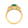 LARGE GIA 1.77CT DIAMOND & AAA EMERALD 14KT YELOW GOLD 3 STONE ENGAGEMENT RING